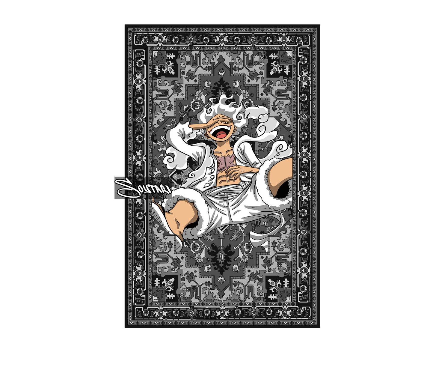 One Piece Monkey D Luffy Siyah Etnik Halı